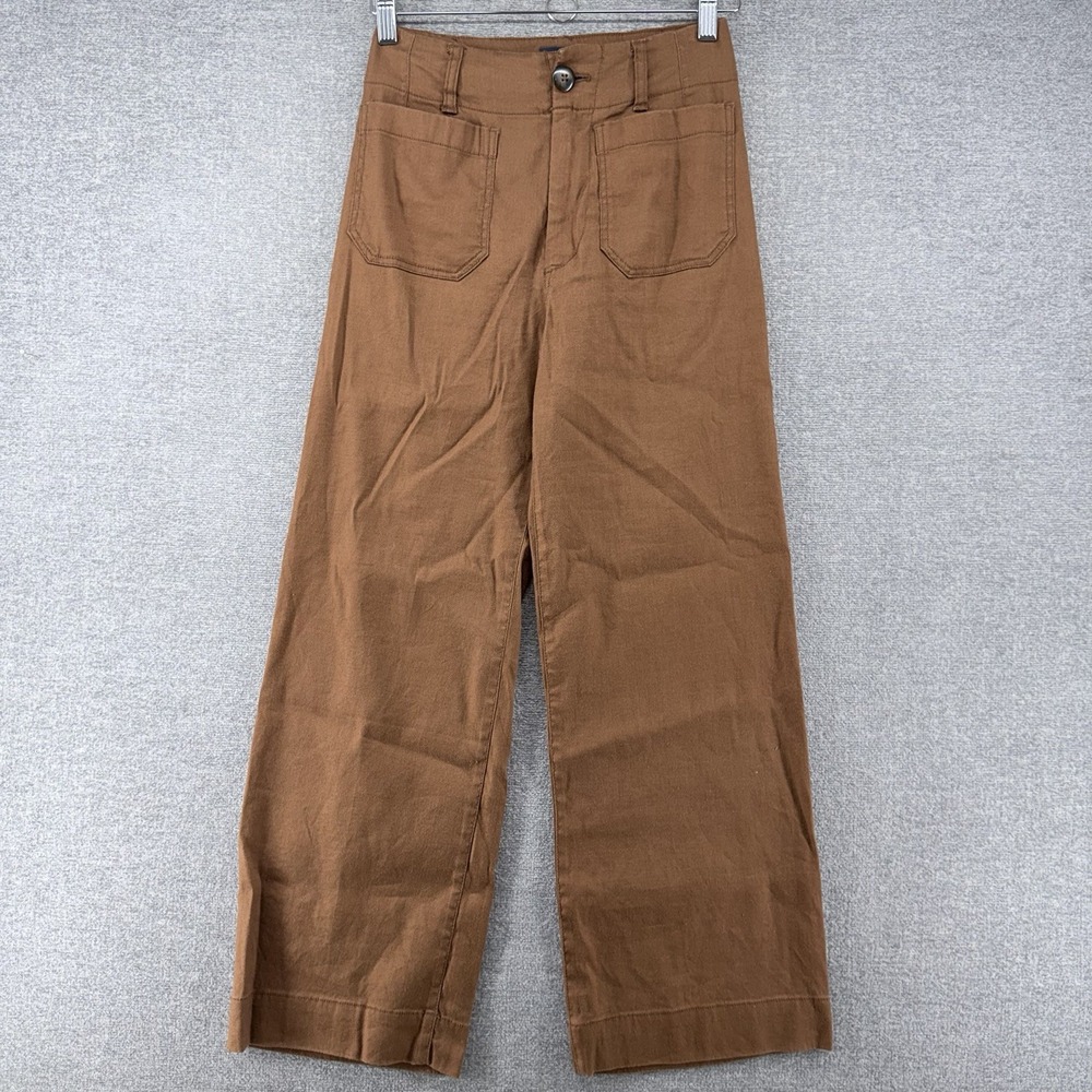 Maeve by Anthropologie The Colette Pants Women Sz 24 Brown Patch Pockets Linen